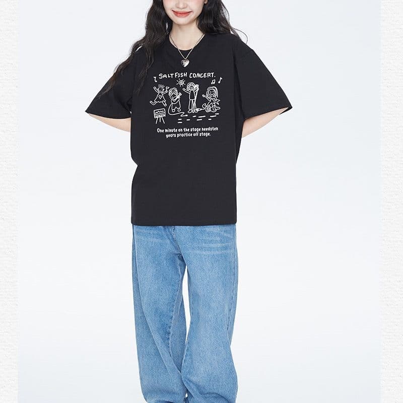 95 면 새로운 높은 품질 한국 스타일 루즈핏 섹션 창의성 재미있는 프린트 반팔 티셔츠 여성 셔츠 이미지 4