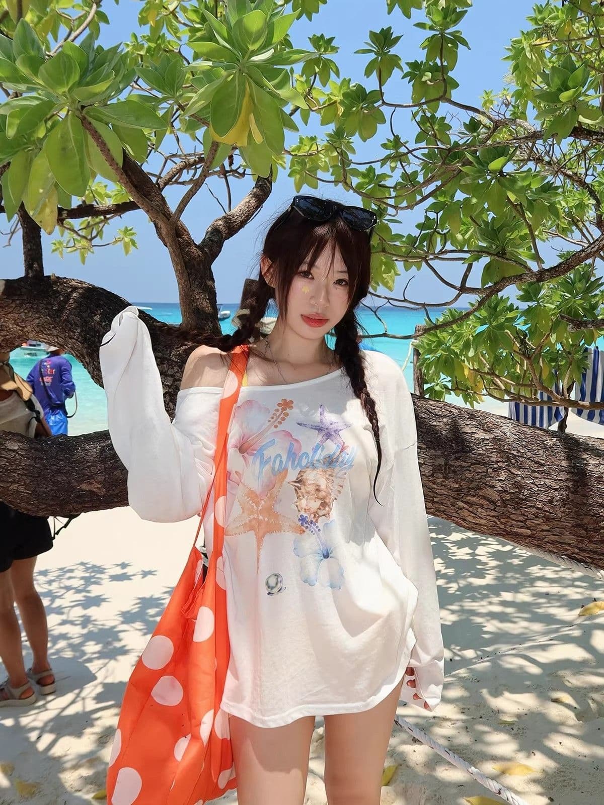 65 면 눈꽃 면 루즈핏 자외선 차단 블라우스 여성 프린트 느긋한 바람 맨위 마이크로 ~을 통해 긴팔 비스듬한 어깨 자외선 차단 블라우스 상세 이미지 2