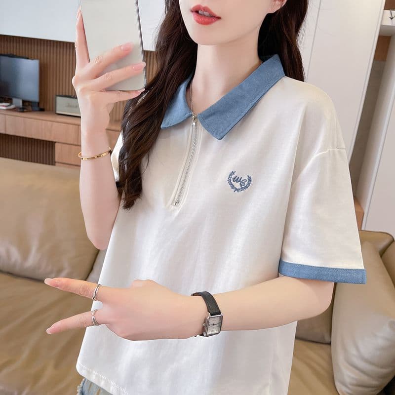 실사 180g 남자 바 면 반팔 티셔츠 여성 여름 반팔 얇은 스타일 데님 루즈핏 작은 키 디자인 센스 맨위 상세 이미지 10