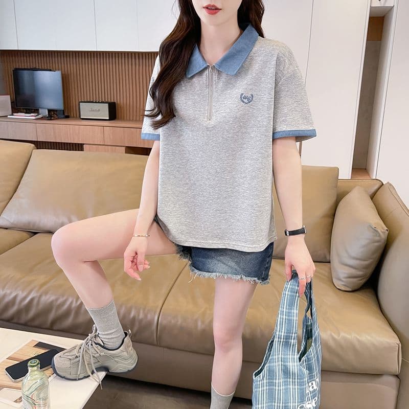 실사 180g 남자 바 면 반팔 티셔츠 여성 여름 반팔 얇은 스타일 데님 루즈핏 작은 키 디자인 센스 맨위 상세 이미지 15