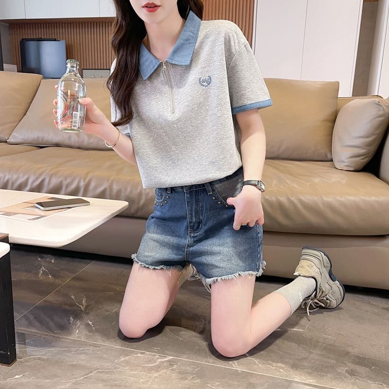 실사 180g 남자 바 면 반팔 티셔츠 여성 여름 반팔 얇은 스타일 데님 루즈핏 작은 키 디자인 센스 맨위 상세 이미지 20