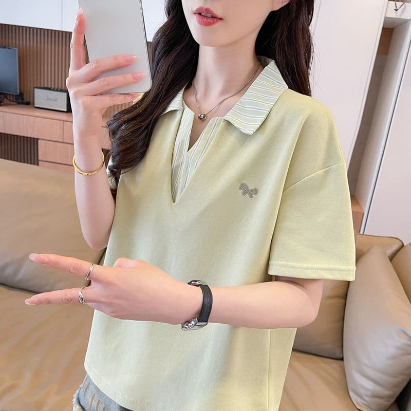 실사 180g 남자 바 면 반팔 티셔츠 여성 여름 드레스 얇은 스타일 패치워크 POLO 칼라 루즈핏 작은 키 맨위