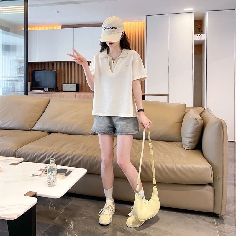 실사 180g 남자 바 면 반팔 티셔츠 여성 여름 드레스 얇은 스타일 패치워크 POLO 칼라 루즈핏 작은 키 맨위 상세 이미지 13