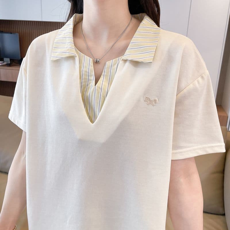 실사 180g 남자 바 면 반팔 티셔츠 여성 여름 드레스 얇은 스타일 패치워크 POLO 칼라 루즈핏 작은 키 맨위 상세 이미지 22