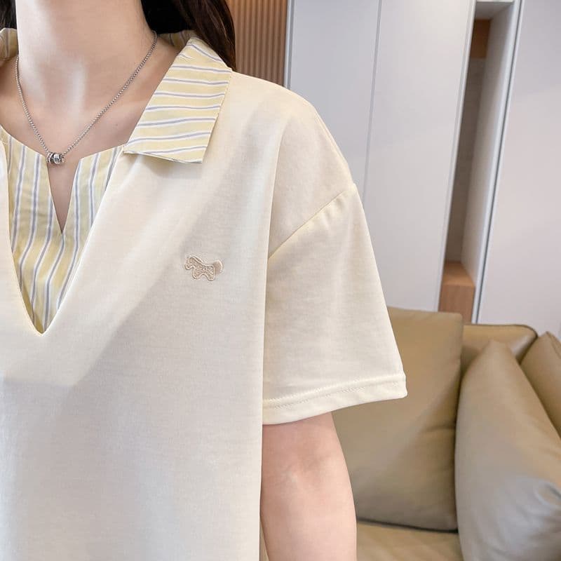 실사 180g 남자 바 면 반팔 티셔츠 여성 여름 드레스 얇은 스타일 패치워크 POLO 칼라 루즈핏 작은 키 맨위 상세 이미지 23