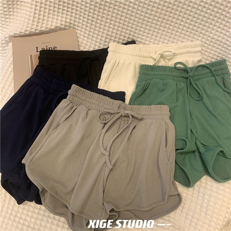 가정 파자마 바지 운동 반바지 여성 여름 ins 트렌디 일본식 바지 캐주얼 하이웨이스트 루즈핏 슬림해 보이는 와이드 레그 팬츠 이미지 5