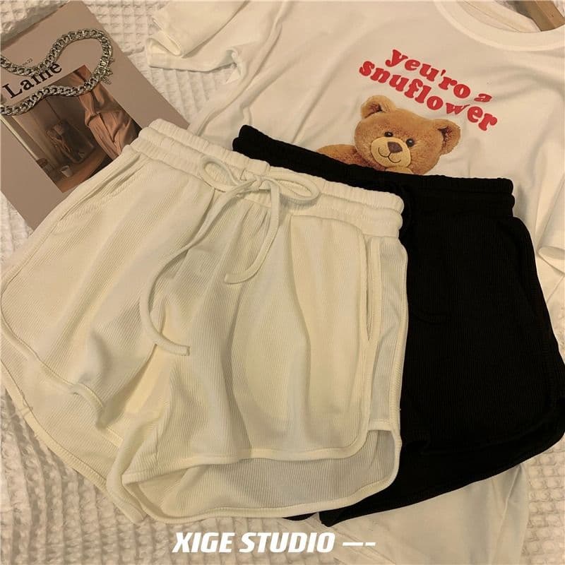 가정 파자마 바지 운동 반바지 여성 여름 ins 트렌디 일본식 바지 캐주얼 하이웨이스트 루즈핏 슬림해 보이는 와이드 레그 팬츠 상세 이미지 4