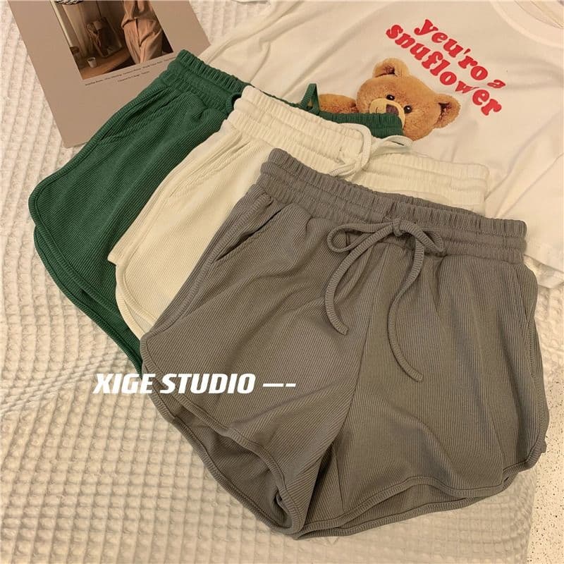 가정 파자마 바지 운동 반바지 여성 여름 ins 트렌디 일본식 바지 캐주얼 하이웨이스트 루즈핏 슬림해 보이는 와이드 레그 팬츠 상세 이미지 7