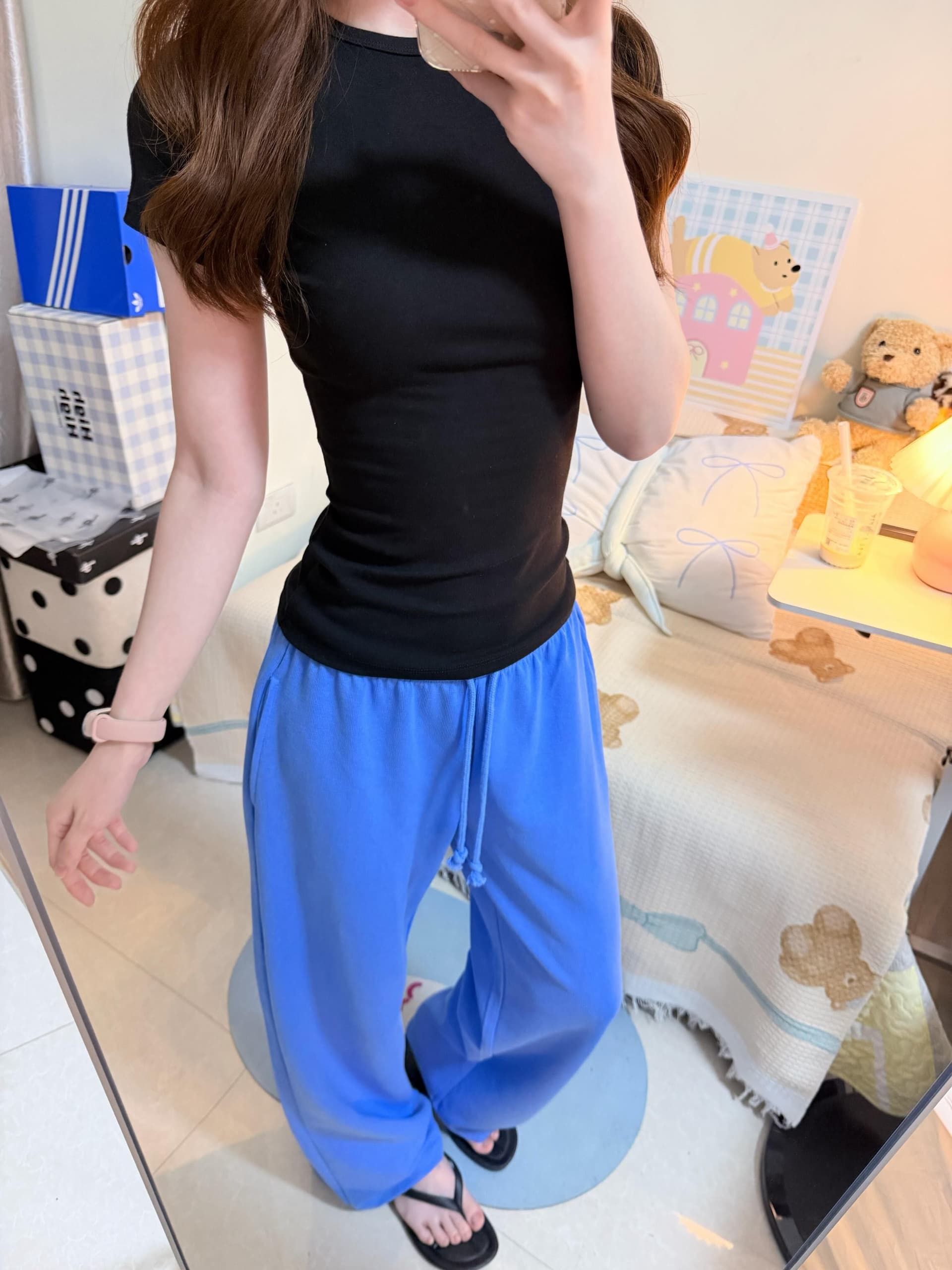 허리밴드 루즈핏 얇은 스타일 캐주얼 넓은 다리 2026 여름 새로운 스트레이트 긴 바지 다용도 파란색 긴 바지 상세 이미지 3