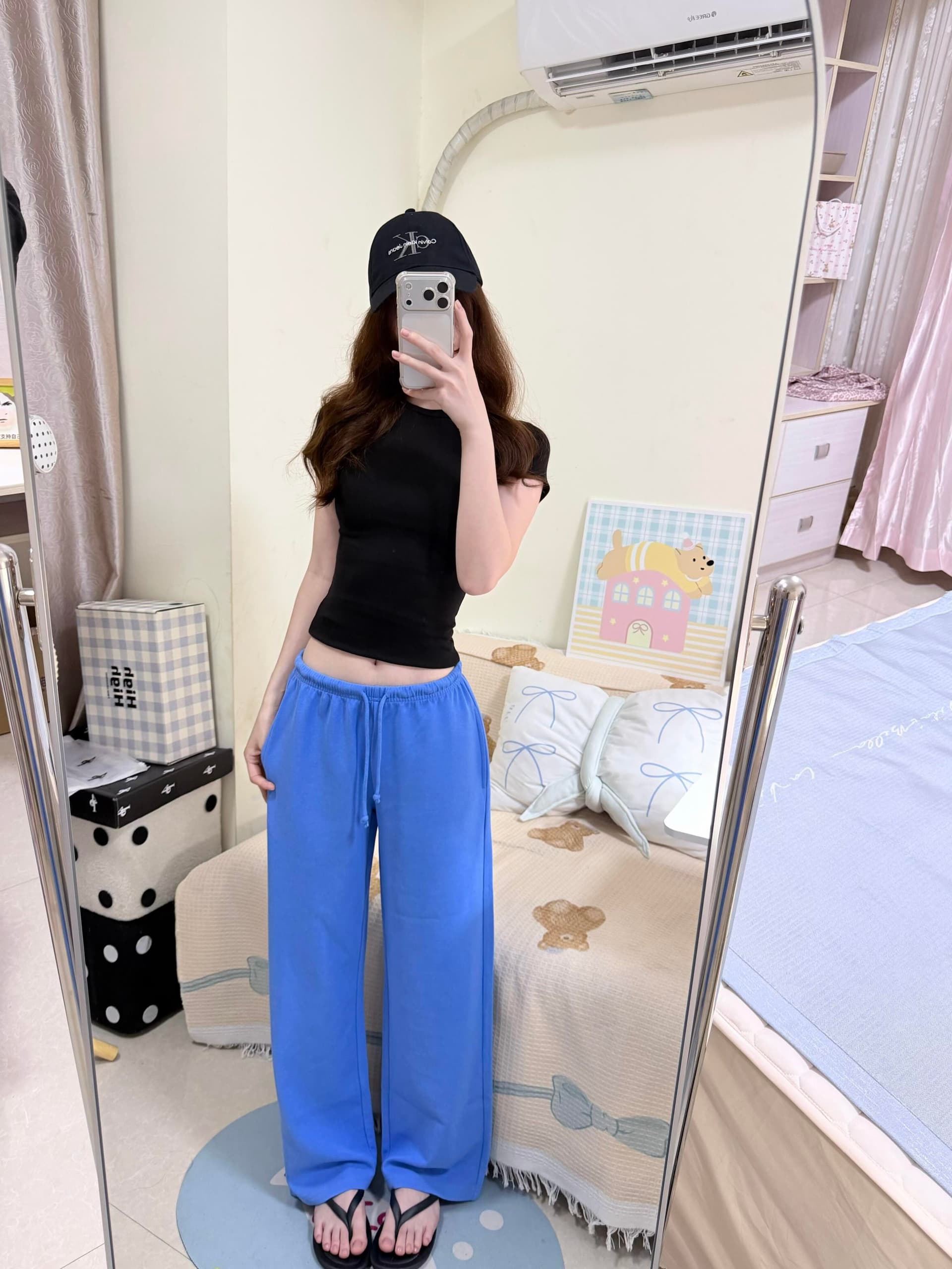 허리밴드 루즈핏 얇은 스타일 캐주얼 넓은 다리 2026 여름 새로운 스트레이트 긴 바지 다용도 파란색 긴 바지 상세 이미지 4