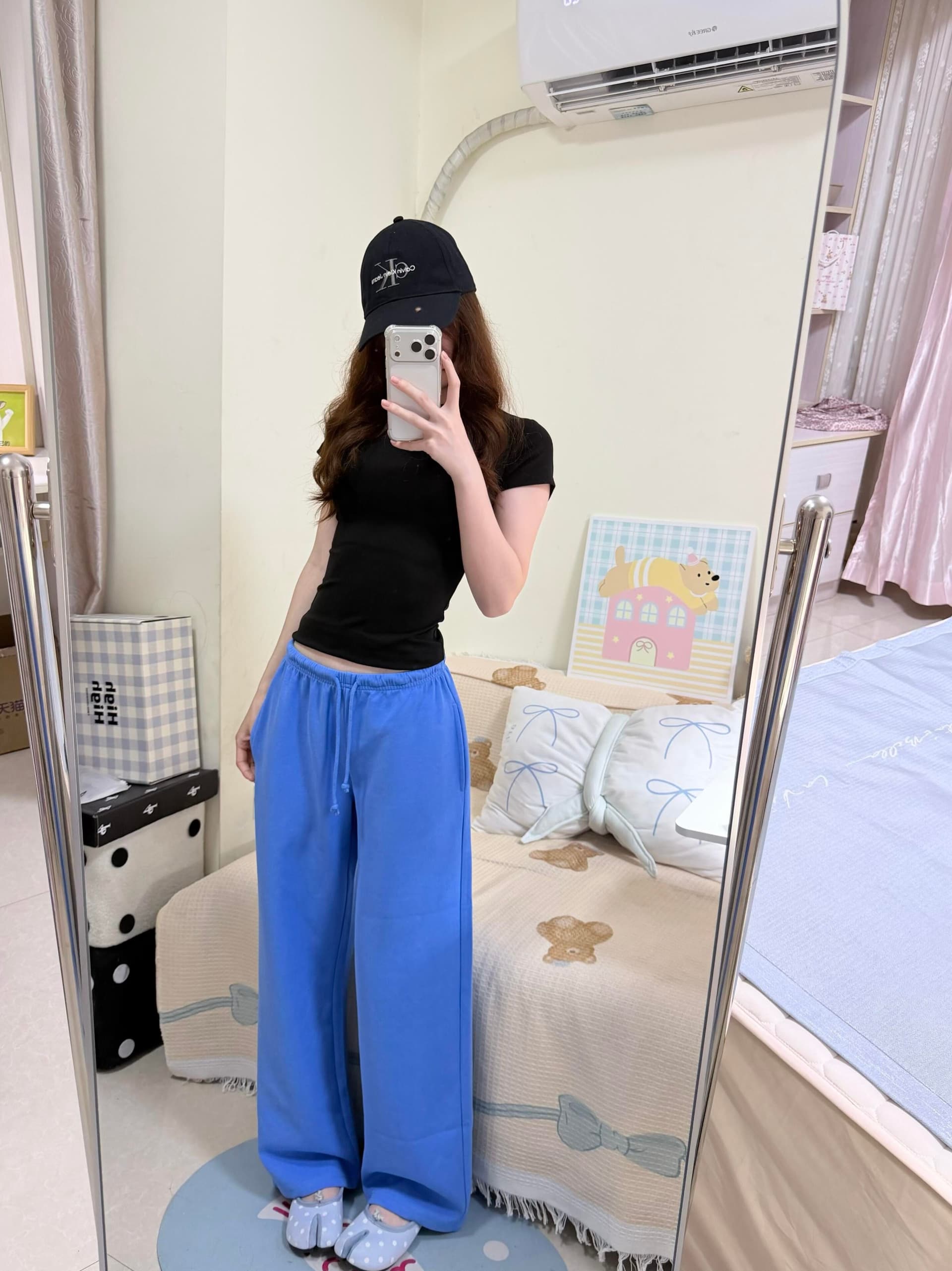 허리밴드 루즈핏 얇은 스타일 캐주얼 넓은 다리 2026 여름 새로운 스트레이트 긴 바지 다용도 파란색 긴 바지 상세 이미지 7