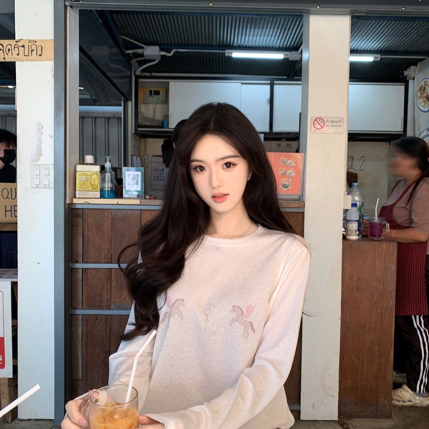 65 면 여름 새로운 프린트 섹션 여성 셔츠 긴팔 티셔츠 태양 보호 셔츠 기본 셔츠 블라우스 통기성 루즈핏 상세 이미지 2