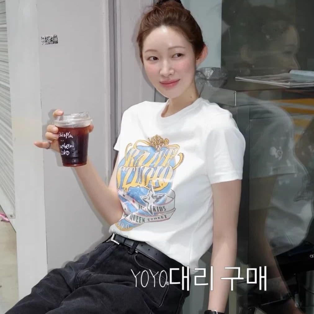 95 면 2026 새로운 다용도 루즈핏 패션 트렌드 캐주얼 라운드 넥 프린트 반팔 티셔츠 여성 셔츠 상세 이미지 6