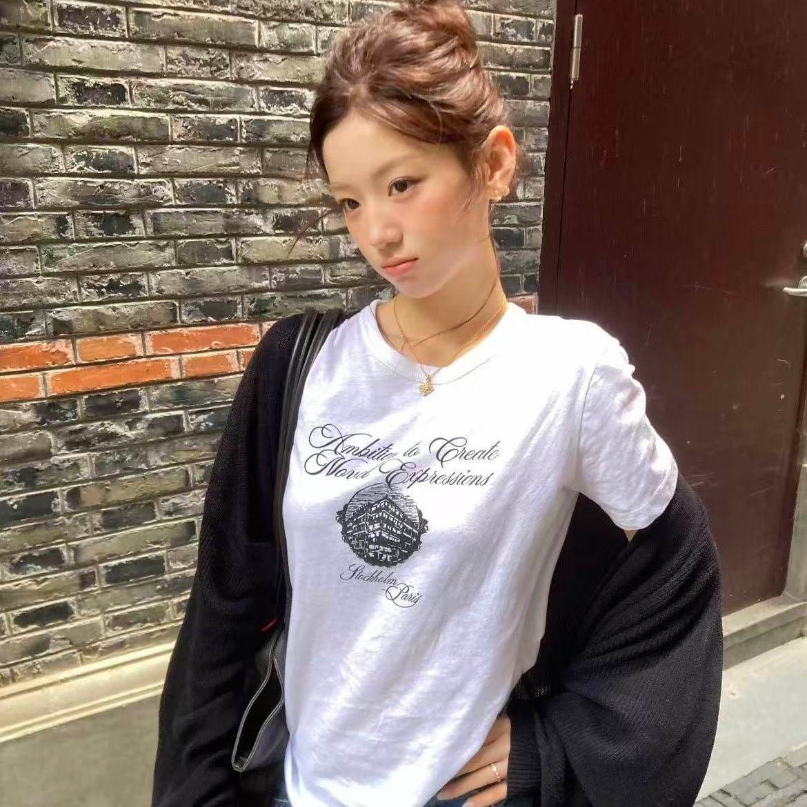 95 면 2026 새로운 다용도 루즈핏 패션 트렌드 캐주얼 라운드 넥 프린트 반팔 티셔츠 여성 셔츠