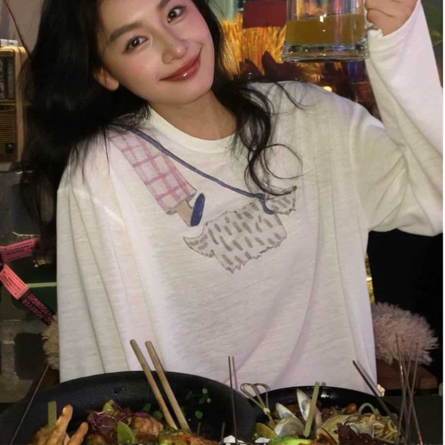 65 면 일러스트레이션 개 산책 재미있는 프린트 긴팔 자외선 차단 티셔츠 느긋한 다용도 마이크로 ~을 통해 루즈핏 캐주얼 맨위 이미지 4