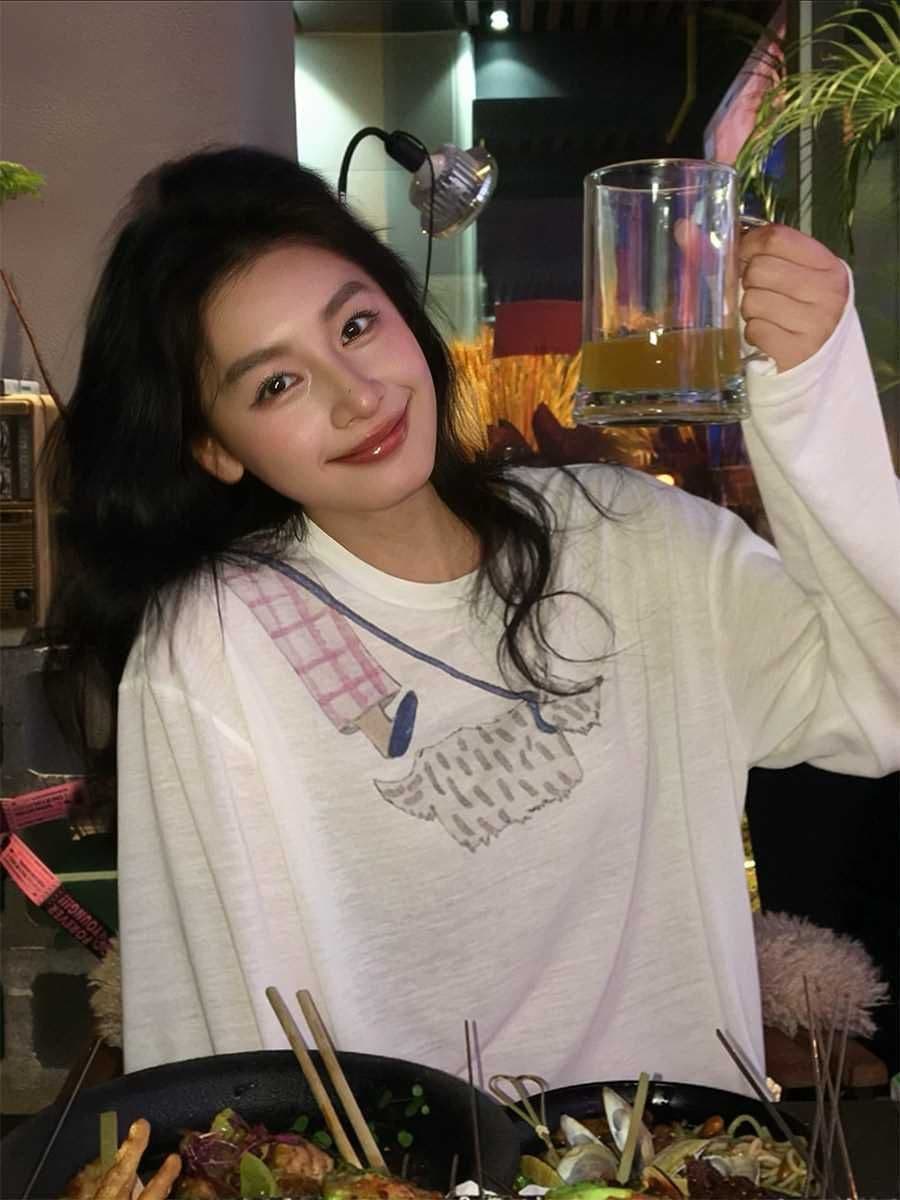 65 면 일러스트레이션 개 산책 재미있는 프린트 긴팔 자외선 차단 티셔츠 느긋한 다용도 마이크로 ~을 통해 루즈핏 캐주얼 맨위 상세 이미지 3