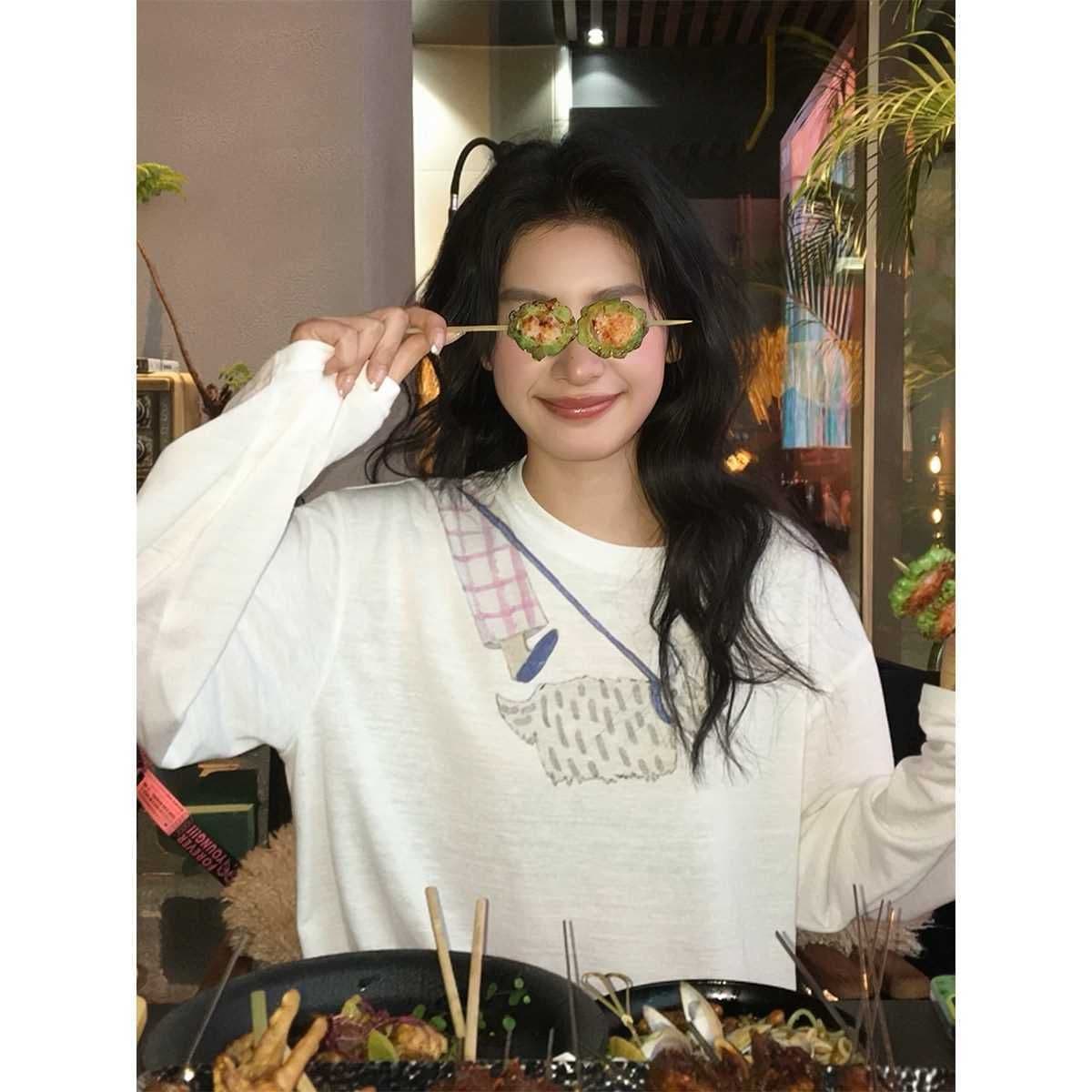 65 면 일러스트레이션 개 산책 재미있는 프린트 긴팔 자외선 차단 티셔츠 느긋한 다용도 마이크로 ~을 통해 루즈핏 캐주얼 맨위 상세 이미지 5