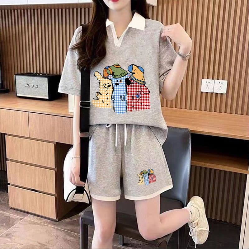 실사 순면 32 더블 실 230 크 2026 여름 POLO 칼라 반팔 티셔츠 반바지 여성 투피스 세트 상세 이미지 14