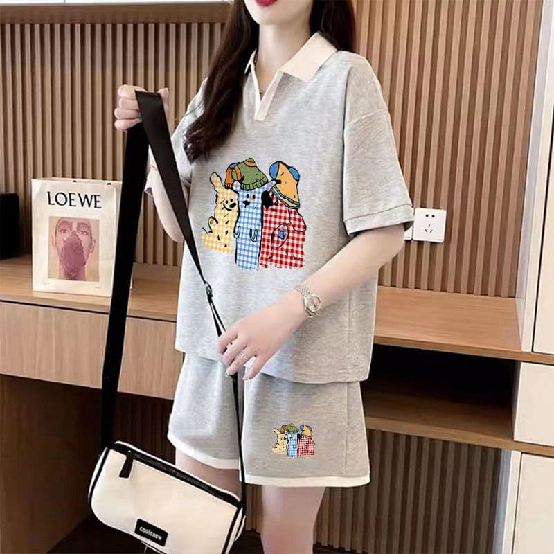 실사 순면 32 더블 실 230 크 2026 여름 POLO 칼라 반팔 티셔츠 반바지 여성 투피스 세트 상세 이미지 15