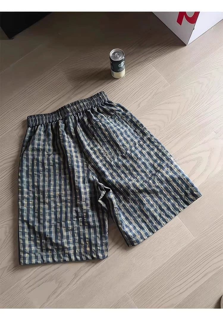 원본 3 차원 허리 Seersucker 운동 반바지 여름 얼음 실크 속도 건조한 체크무늬 오부 바지 아메리칸 캐주얼 바지 상세 이미지 17