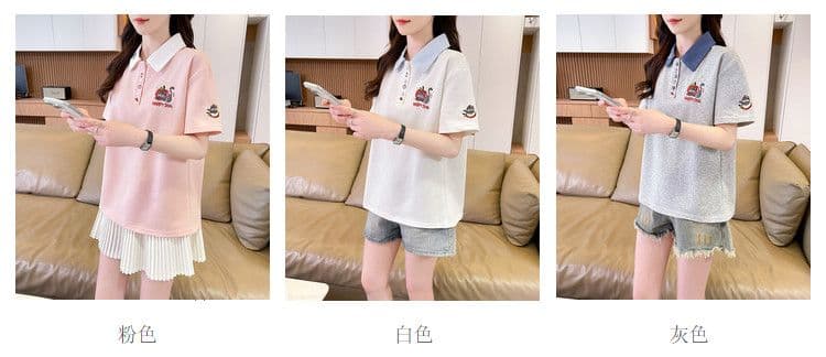 실사 180g 남자 바 면 반팔 티셔츠 여성 여름 얇은 스타일 무거운 작업 자수 POLO 칼라 루즈핏 작은 키 맨위 상세 이미지 4