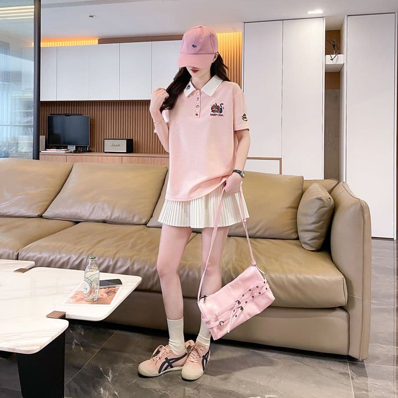 실사 180g 남자 바 면 반팔 티셔츠 여성 여름 얇은 스타일 무거운 작업 자수 POLO 칼라 루즈핏 작은 키 맨위 상세 이미지 13