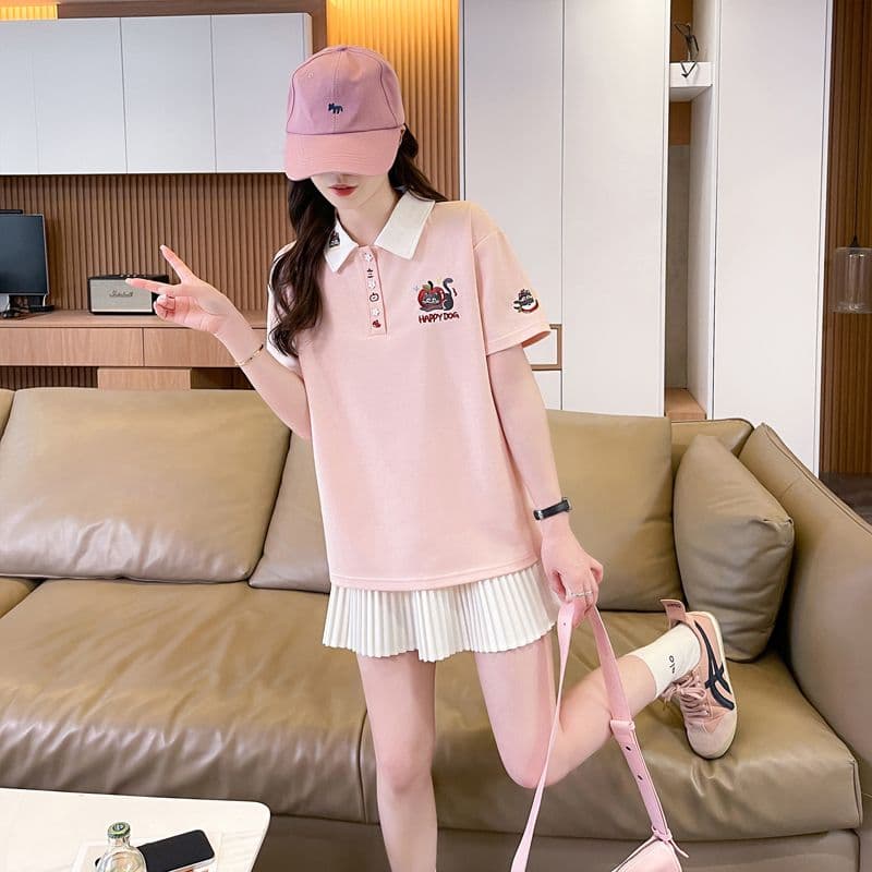 실사 180g 남자 바 면 반팔 티셔츠 여성 여름 얇은 스타일 무거운 작업 자수 POLO 칼라 루즈핏 작은 키 맨위 상세 이미지 14