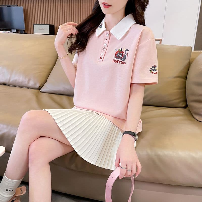실사 180g 남자 바 면 반팔 티셔츠 여성 여름 얇은 스타일 무거운 작업 자수 POLO 칼라 루즈핏 작은 키 맨위 상세 이미지 20