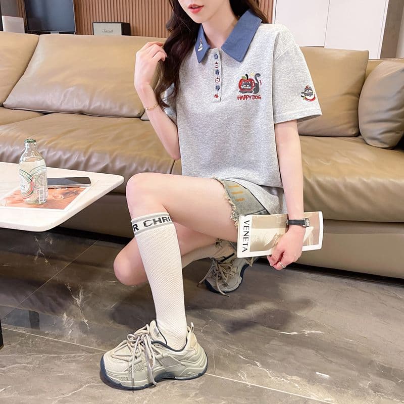 실사 180g 남자 바 면 반팔 티셔츠 여성 여름 얇은 스타일 무거운 작업 자수 POLO 칼라 루즈핏 작은 키 맨위 상세 이미지 28