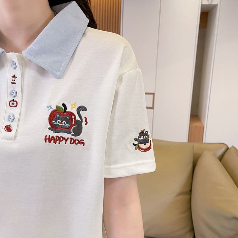실사 180g 남자 바 면 반팔 티셔츠 여성 여름 얇은 스타일 무거운 작업 자수 POLO 칼라 루즈핏 작은 키 맨위 상세 이미지 31