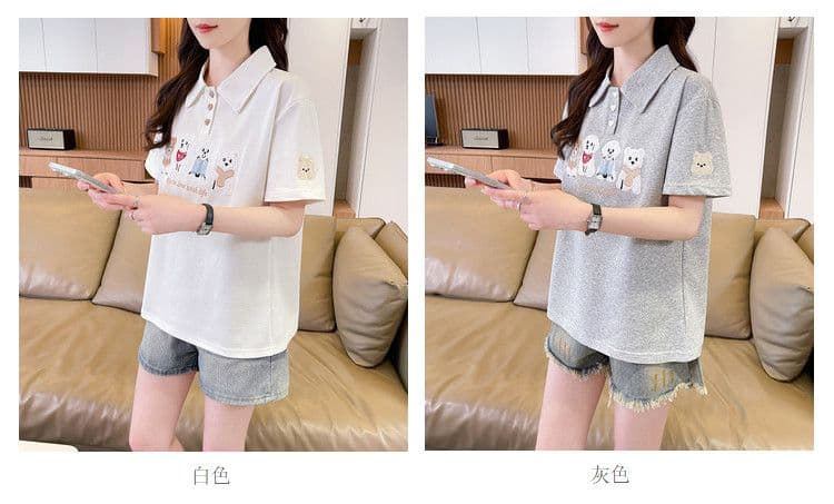 실사 180g 남자 바 면 반팔 티셔츠 여성 여름 얇은 스타일 무거운 작업 자수 POLO 칼라 루즈핏 작은 키 맨위 상세 이미지 4