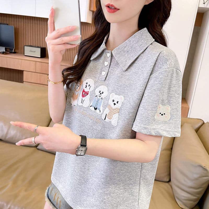 실사 180g 남자 바 면 반팔 티셔츠 여성 여름 얇은 스타일 무거운 작업 자수 POLO 칼라 루즈핏 작은 키 맨위 상세 이미지 18