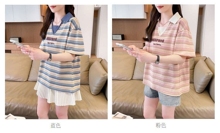 실사 70 면 30 폴리 에스터 원본 품질 반팔 티셔츠 여성 여름 얇은 스타일 POLO 칼라 루즈핏 작은 키 맨위 상세 이미지 4