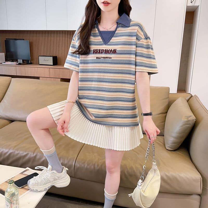실사 70 면 30 폴리 에스터 원본 품질 반팔 티셔츠 여성 여름 얇은 스타일 POLO 칼라 루즈핏 작은 키 맨위 상세 이미지 15