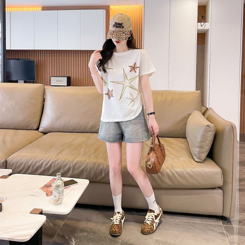 실사 얼음 센스 눈꽃 면 사탕 색상 반팔 셔츠 여성 여름 드레스 반팔 얇은 스타일 스트랩 루즈핏 작은 키 맨위 상세 이미지 5
