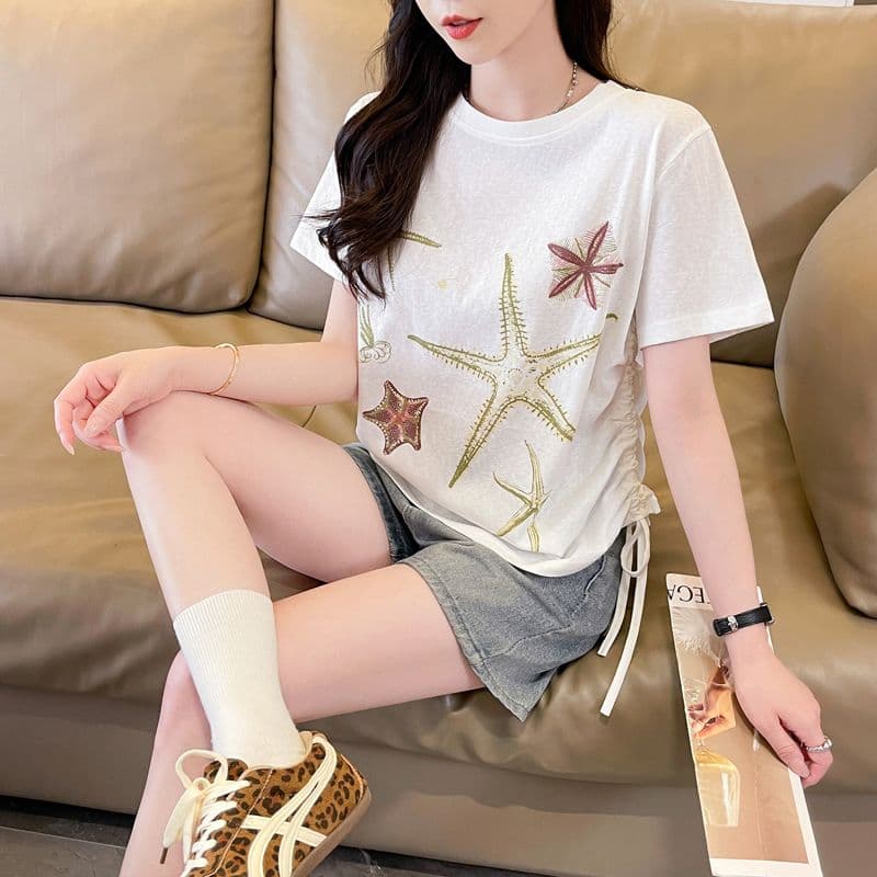 실사 얼음 센스 눈꽃 면 사탕 색상 반팔 셔츠 여성 여름 드레스 반팔 얇은 스타일 스트랩 루즈핏 작은 키 맨위 상세 이미지 7