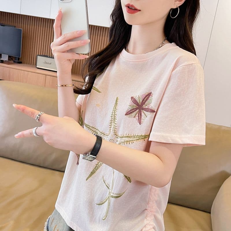 실사 얼음 센스 눈꽃 면 사탕 색상 반팔 셔츠 여성 여름 드레스 반팔 얇은 스타일 스트랩 루즈핏 작은 키 맨위 상세 이미지 18