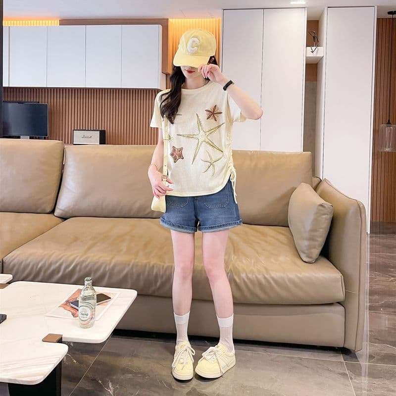 실사 얼음 센스 눈꽃 면 사탕 색상 반팔 셔츠 여성 여름 드레스 반팔 얇은 스타일 스트랩 루즈핏 작은 키 맨위 상세 이미지 21