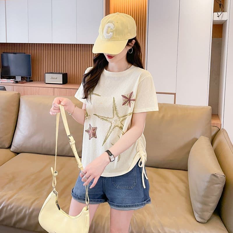 실사 얼음 센스 눈꽃 면 사탕 색상 반팔 셔츠 여성 여름 드레스 반팔 얇은 스타일 스트랩 루즈핏 작은 키 맨위 상세 이미지 22
