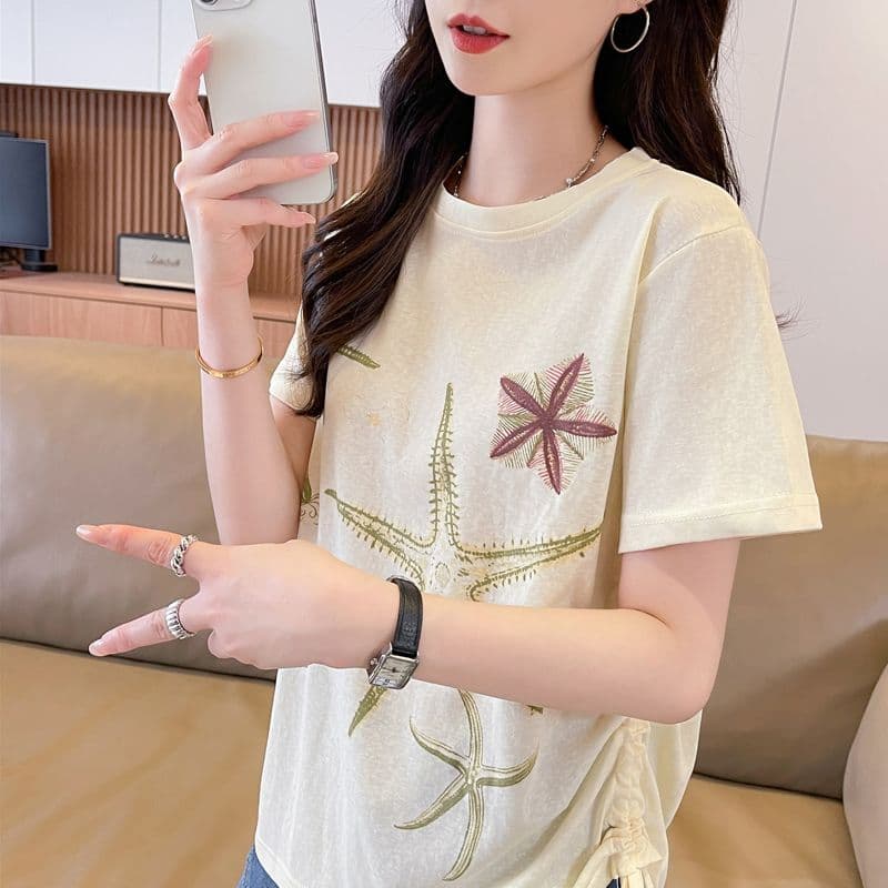 실사 얼음 센스 눈꽃 면 사탕 색상 반팔 셔츠 여성 여름 드레스 반팔 얇은 스타일 스트랩 루즈핏 작은 키 맨위 상세 이미지 25