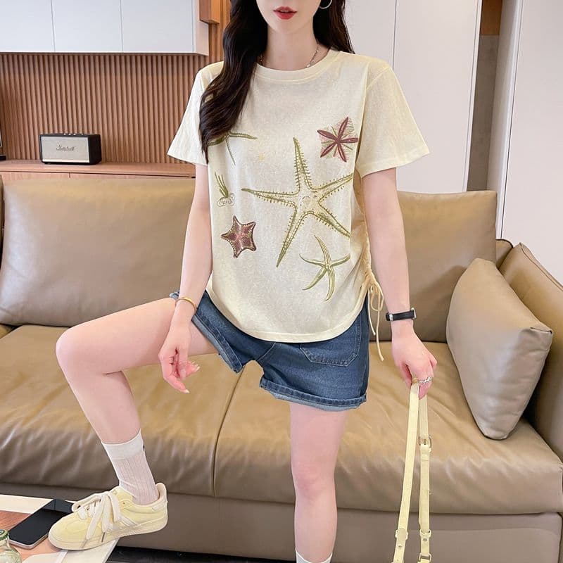 실사 얼음 센스 눈꽃 면 사탕 색상 반팔 셔츠 여성 여름 드레스 반팔 얇은 스타일 스트랩 루즈핏 작은 키 맨위 상세 이미지 26