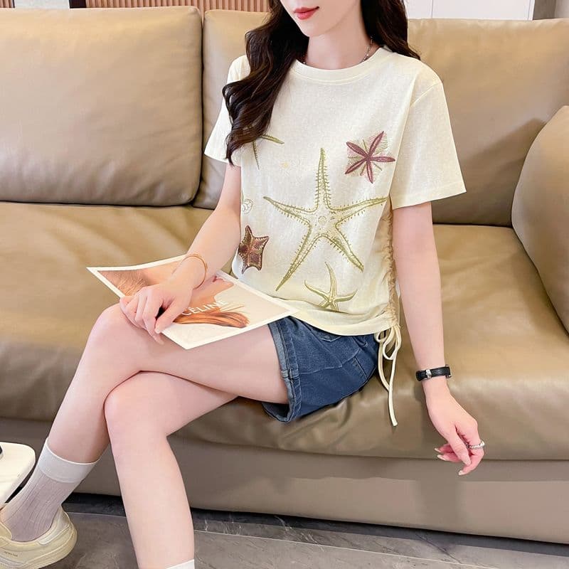 실사 얼음 센스 눈꽃 면 사탕 색상 반팔 셔츠 여성 여름 드레스 반팔 얇은 스타일 스트랩 루즈핏 작은 키 맨위 상세 이미지 28
