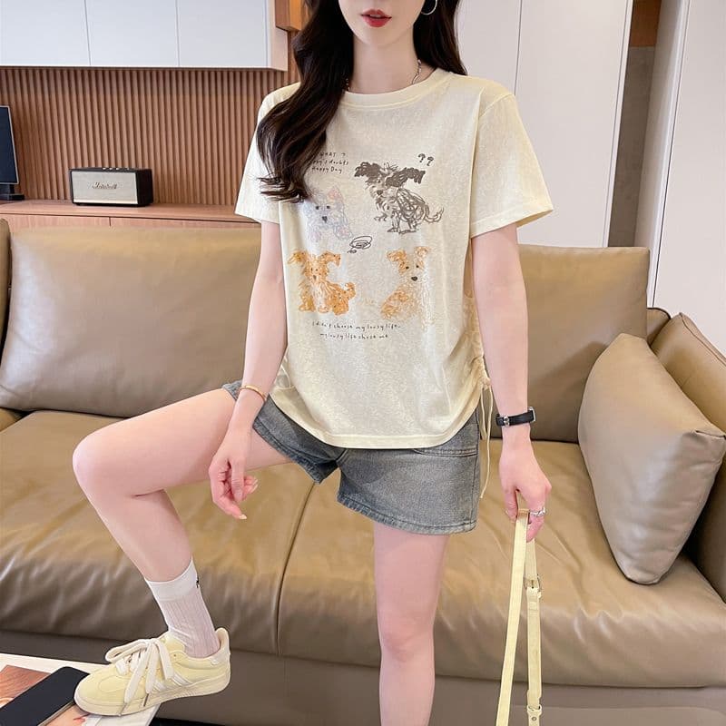실사 얼음 센스 눈꽃 면 사탕 색상 반팔 셔츠 여성 여름 드레스 반팔 얇은 스타일 스트랩 루즈핏 작은 키 맨위 이미지 3