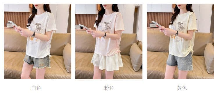 실사 얼음 센스 눈꽃 면 사탕 색상 반팔 셔츠 여성 여름 드레스 반팔 얇은 스타일 스트랩 루즈핏 작은 키 맨위 상세 이미지 4