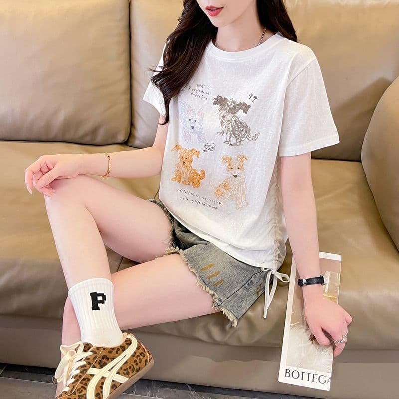 실사 얼음 센스 눈꽃 면 사탕 색상 반팔 셔츠 여성 여름 드레스 반팔 얇은 스타일 스트랩 루즈핏 작은 키 맨위 상세 이미지 12