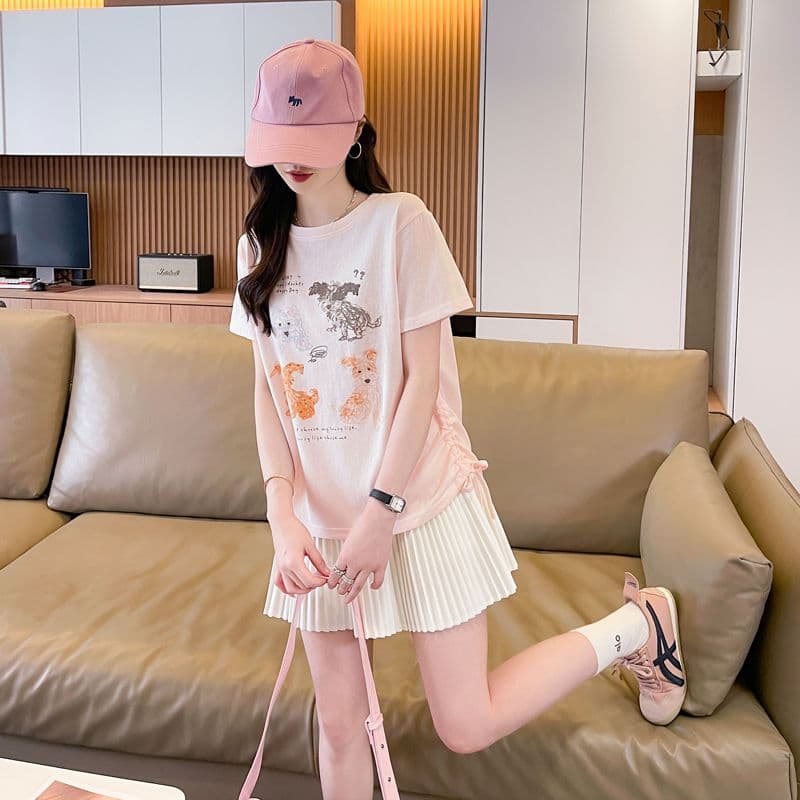 실사 얼음 센스 눈꽃 면 사탕 색상 반팔 셔츠 여성 여름 드레스 반팔 얇은 스타일 스트랩 루즈핏 작은 키 맨위 상세 이미지 14