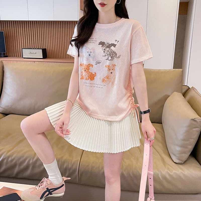 실사 얼음 센스 눈꽃 면 사탕 색상 반팔 셔츠 여성 여름 드레스 반팔 얇은 스타일 스트랩 루즈핏 작은 키 맨위 상세 이미지 15