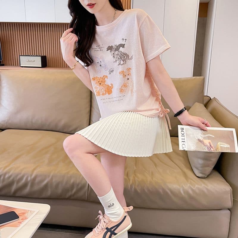 실사 얼음 센스 눈꽃 면 사탕 색상 반팔 셔츠 여성 여름 드레스 반팔 얇은 스타일 스트랩 루즈핏 작은 키 맨위 상세 이미지 16
