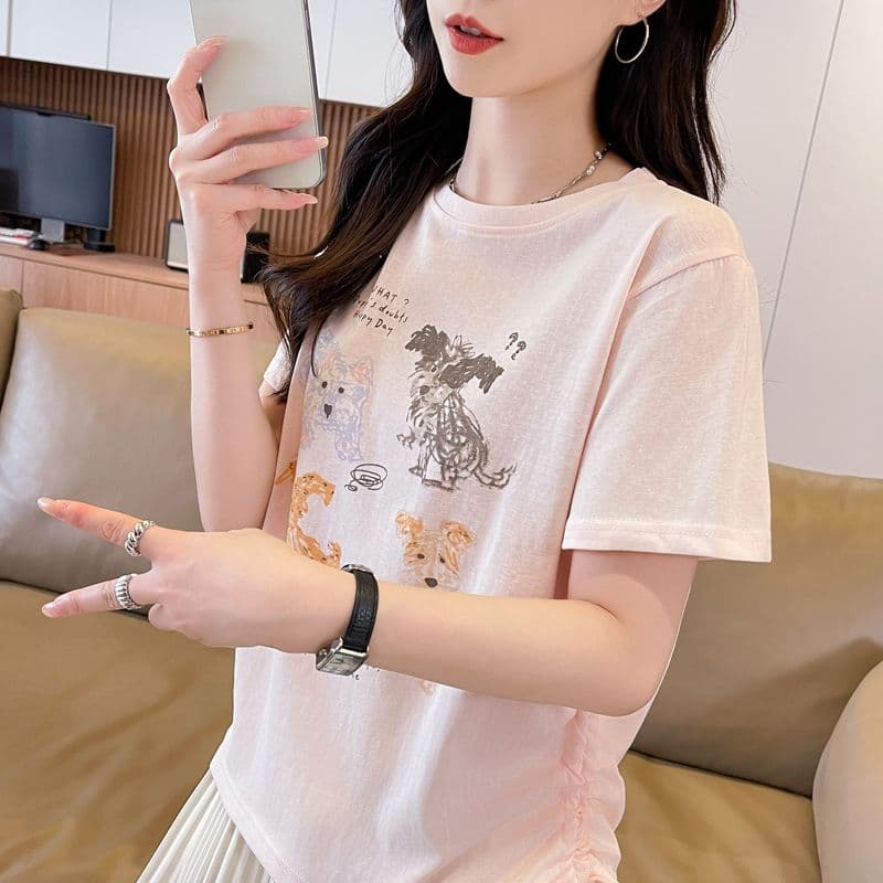 실사 얼음 센스 눈꽃 면 사탕 색상 반팔 셔츠 여성 여름 드레스 반팔 얇은 스타일 스트랩 루즈핏 작은 키 맨위 상세 이미지 19