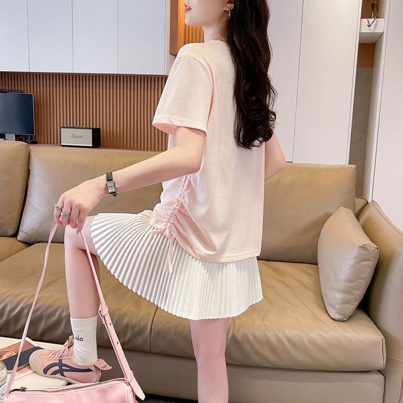 실사 얼음 센스 눈꽃 면 사탕 색상 반팔 셔츠 여성 여름 드레스 반팔 얇은 스타일 스트랩 루즈핏 작은 키 맨위 상세 이미지 20